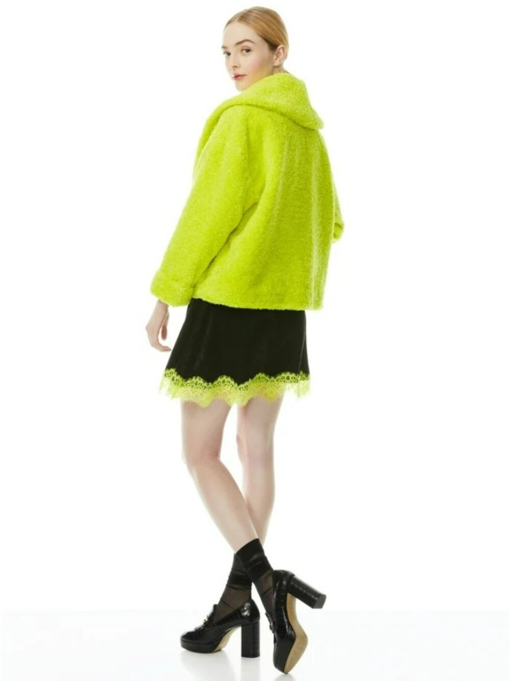 Alice + Olivia $495 Ora Faux Fur Teddy Coat Lime Green Fuzzy Maximalist Jacket - Picture 10 of 11